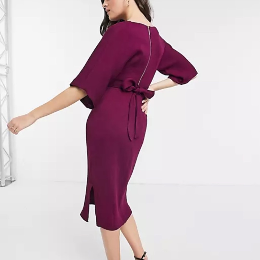 Closet London ribbed tie kimono sleeve midi dress